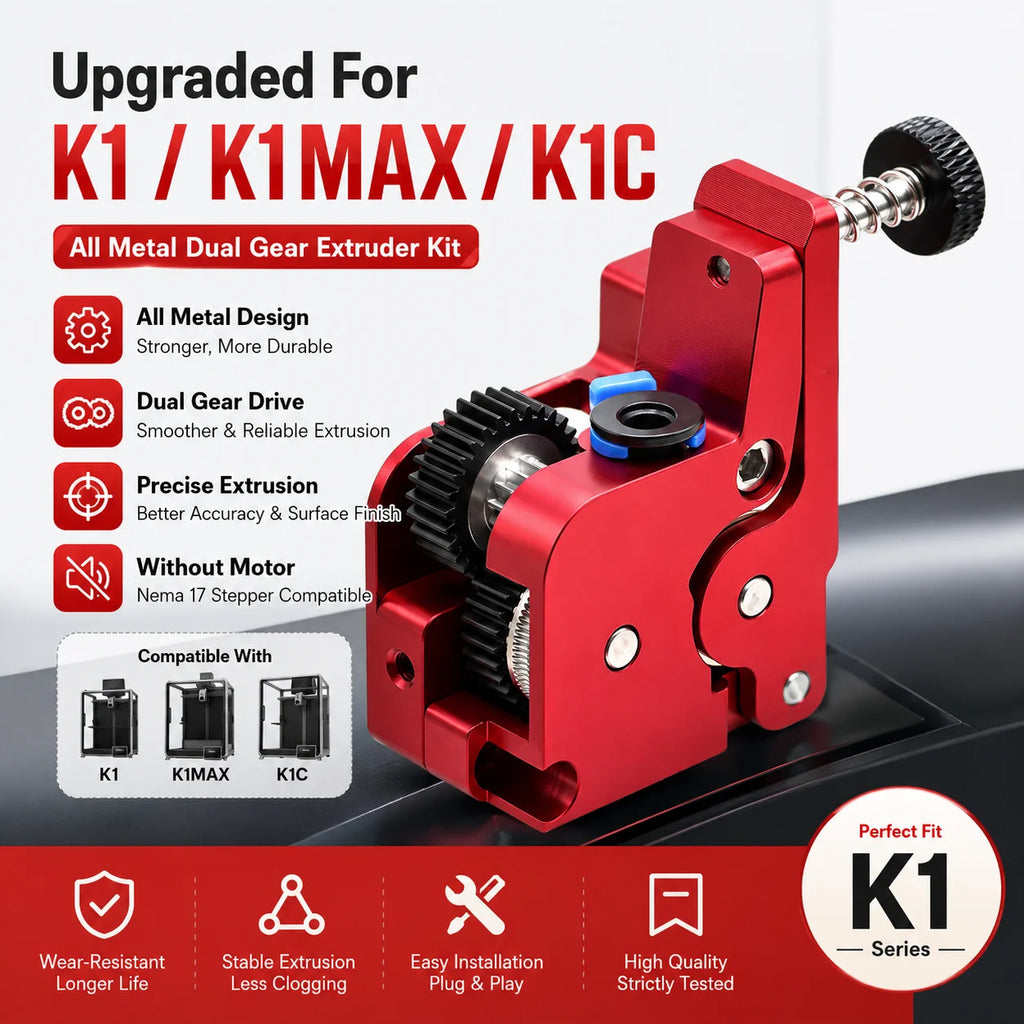 Upgraded for K1/K1MAX/K1C Extruder Kit Parts All Metal Design Extruder Dual Gear Drive Extrusion Stepping Motor 1.8 No Motor