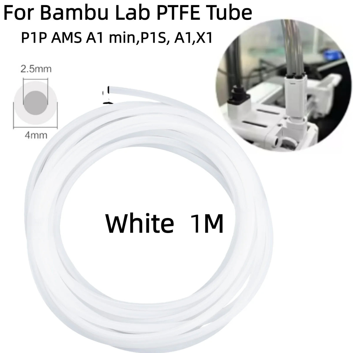 For Bambu Lab PTFE Tube for 1.75mm filament with Cutter for Extruder,2.5mm IDx4mm OD Length Tube for Bambu Lab A1/P1P/P1S/X1C
