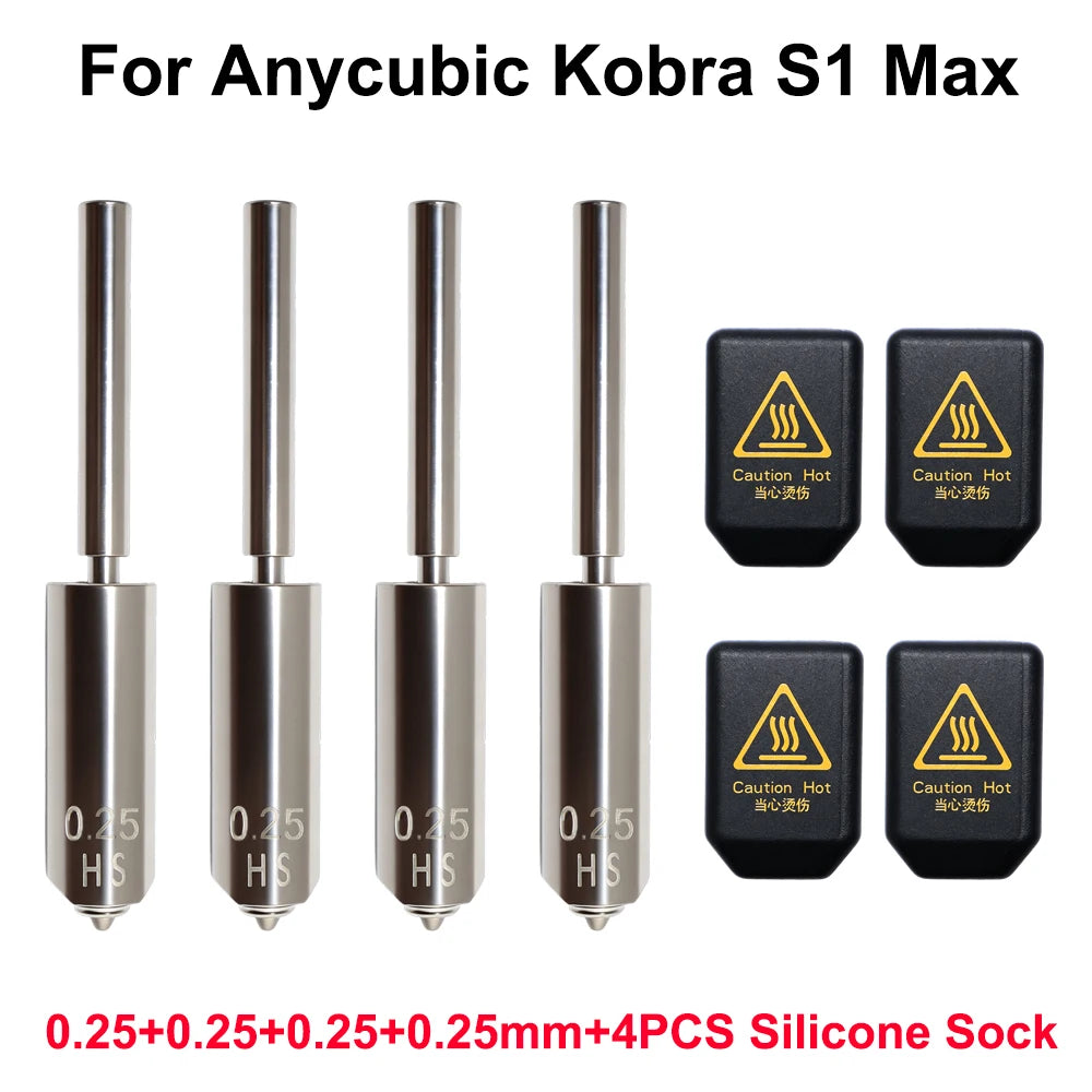 For Anycubic Kobra S1 Max Nozzle With Silicone Sock 0.25 0.4 0.6 0.8 Kobra S1 Max Combo Extruder Hot End 3d Printer Accessories
