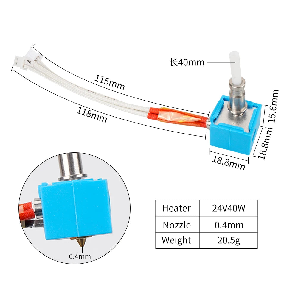 For Kobra Hotend 24V 40W Hotend Set For ANYCUBIC Kobra FDM 3D Printer 1.75MM for Feeding 3D Printer Extruder