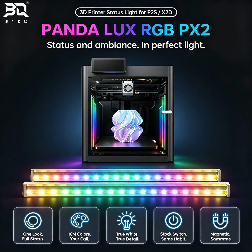 BIQU Panda Lux RGB PX2 LED Light Bar Dynamic Lighting Color Effects Magnetic Install Web UI Control For Bambu Lab P2S X2D