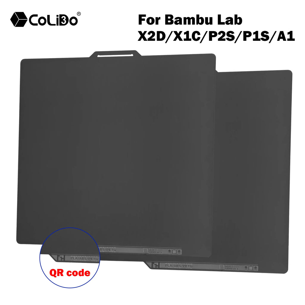 Smooth PEI Build Plate with QR Code for Bambu Lab P2S X2D X1 P1S A1 Hot Bed,Double Sided Printing for Bambu 3D Printer Platform