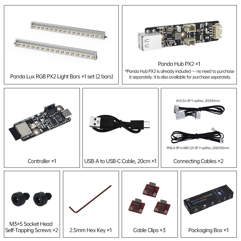 BIQU Panda Lux RGB PX2 LED Light Bar Dynamic Lighting Color Effects Magnetic Install Web UI Control For Bambu Lab P2S X2D
