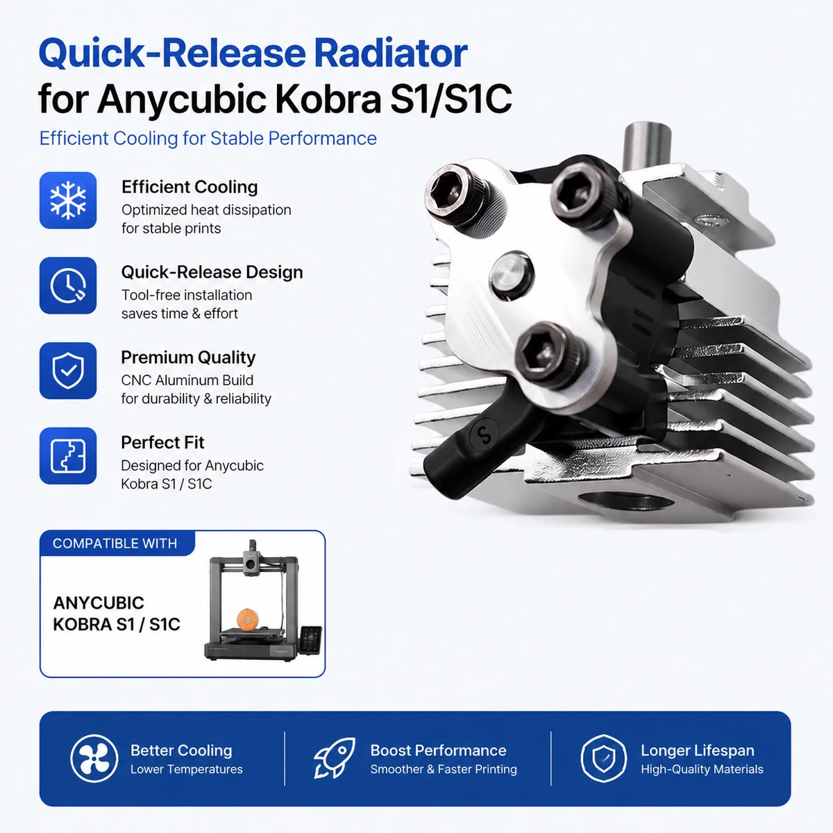 Quick Release Hotend Radiator Kit Anycubic Kobra S1/S1C/Combo, 0.2-0.8mm Interchangeable Hot End 3D Printer Extruder Parts