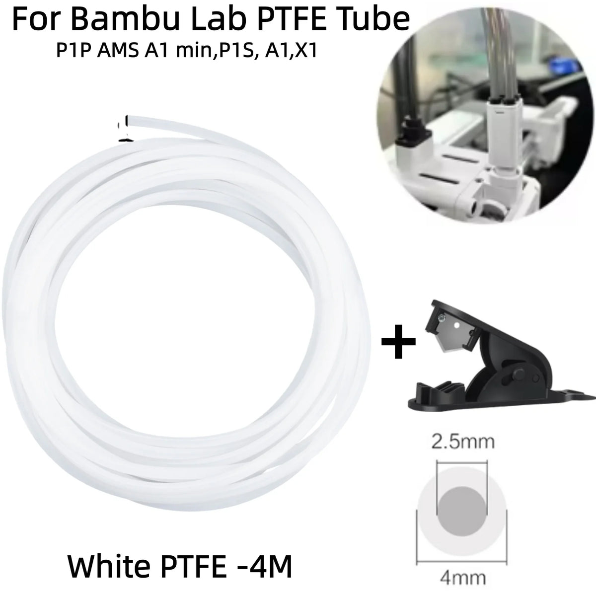 For Bambu Lab PTFE Tube for 1.75mm filament with Cutter for Extruder,2.5mm IDx4mm OD Length Tube for Bambu Lab A1/P1P/P1S/X1C