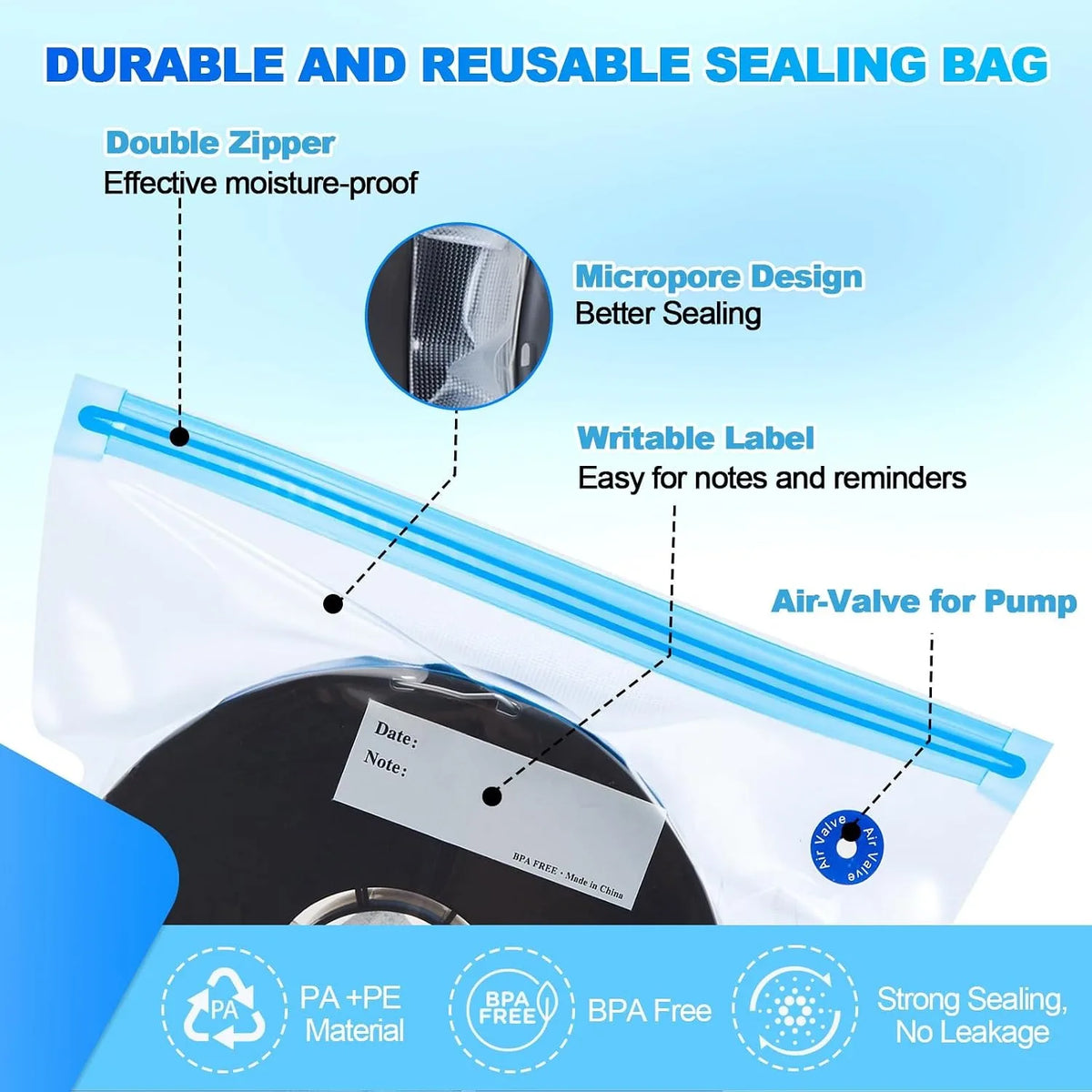Vacuum Storage Bags for Bambu Lab 3D Printer Filament Reusable Moisture Proof Sealed Bags for 1KG PLA PETG ABS TPU Spools Pack