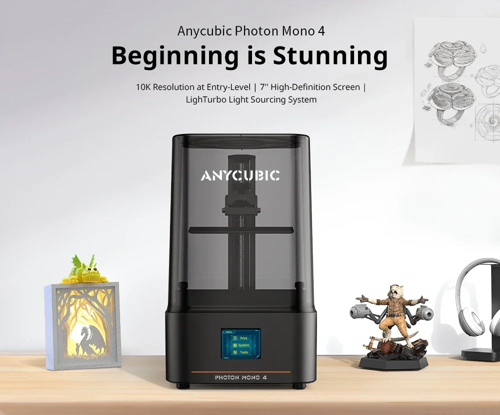 ANYCUBIC Photon Mono 4 AE LCD UV Resin 3D Printer 7"10K high-definition screen 3D Printing High-Speed Printers 153×87×165mm