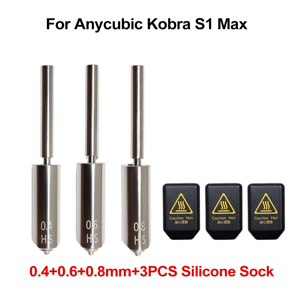 For Anycubic Kobra S1 Max Nozzle With Silicone Sock 0.25 0.4 0.6 0.8 Kobra S1 Max Combo Extruder Hot End 3d Printer Accessories