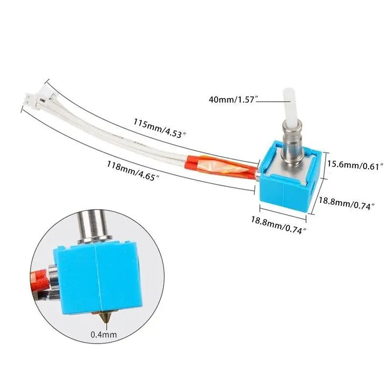Y1UB 3D Printer Hot End Brass 0.4mm Extruder Nozzle Tubing Heater Block for Anycubic