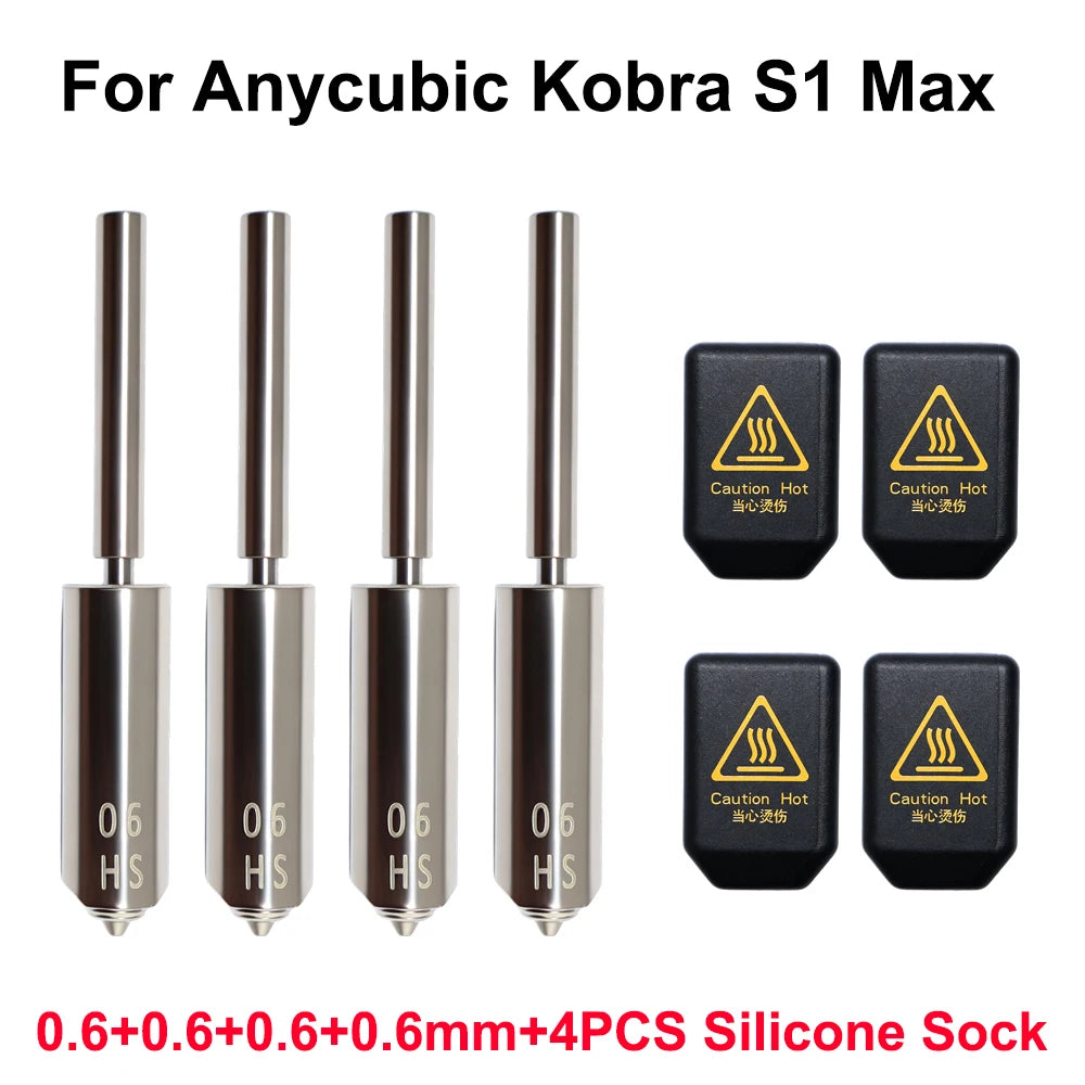 For Anycubic Kobra S1 Max Nozzle With Silicone Sock 0.25 0.4 0.6 0.8 Kobra S1 Max Combo Extruder Hot End 3d Printer Accessories