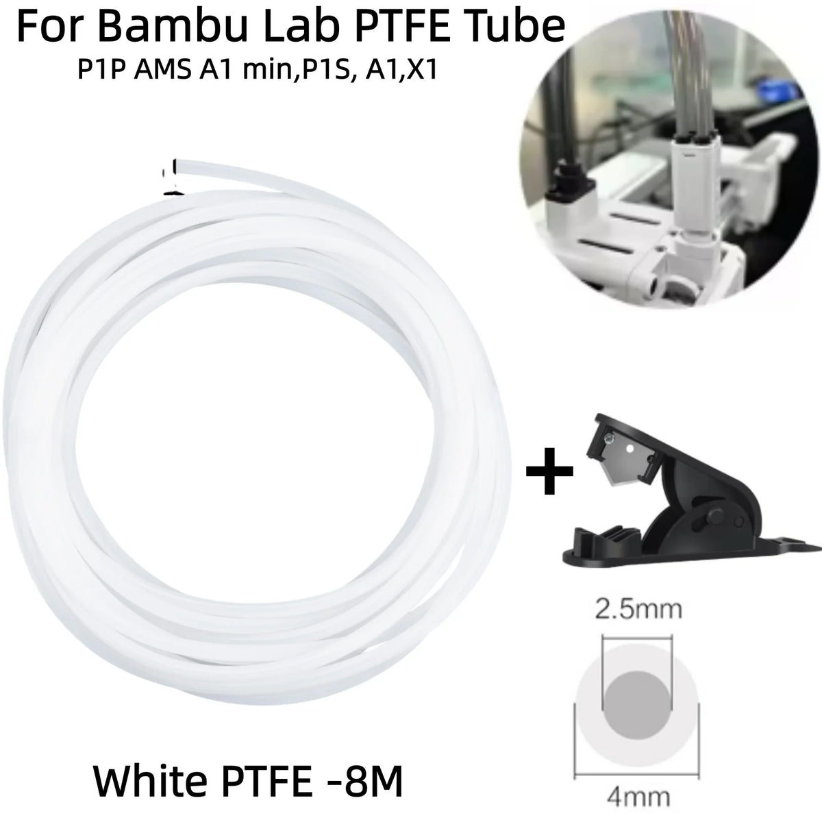 For Bambu Lab PTFE Tube for 1.75mm filament with Cutter for Extruder,2.5mm IDx4mm OD Length Tube for Bambu Lab A1/P1P/P1S/X1C