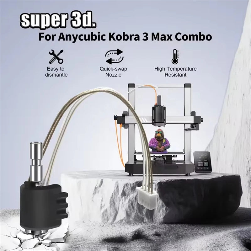 For Anycubic Kobra 3 Max Hotend 0.4/0.6/0.8mm Hot end Combo For Kobra 3 Max Upgraded Combo Quick-Swap Integrated Bimetal Nozzle