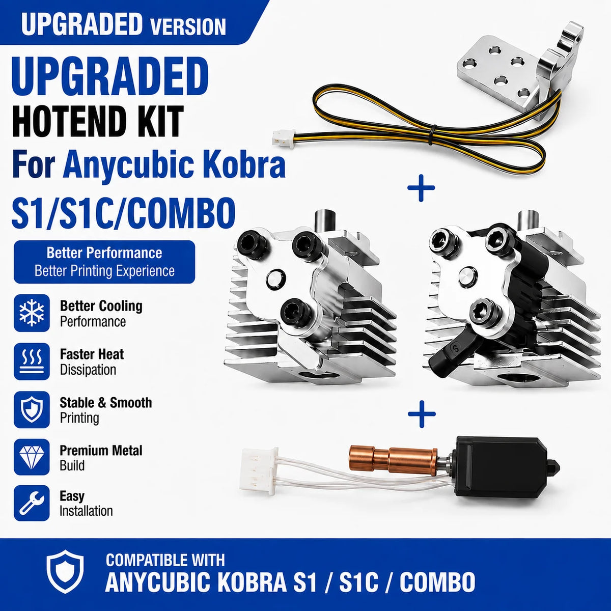 Quick Release Hotend Radiator Kit Anycubic Kobra S1/S1C/Combo, 0.2-0.8mm Interchangeable Hot End 3D Printer Extruder Parts