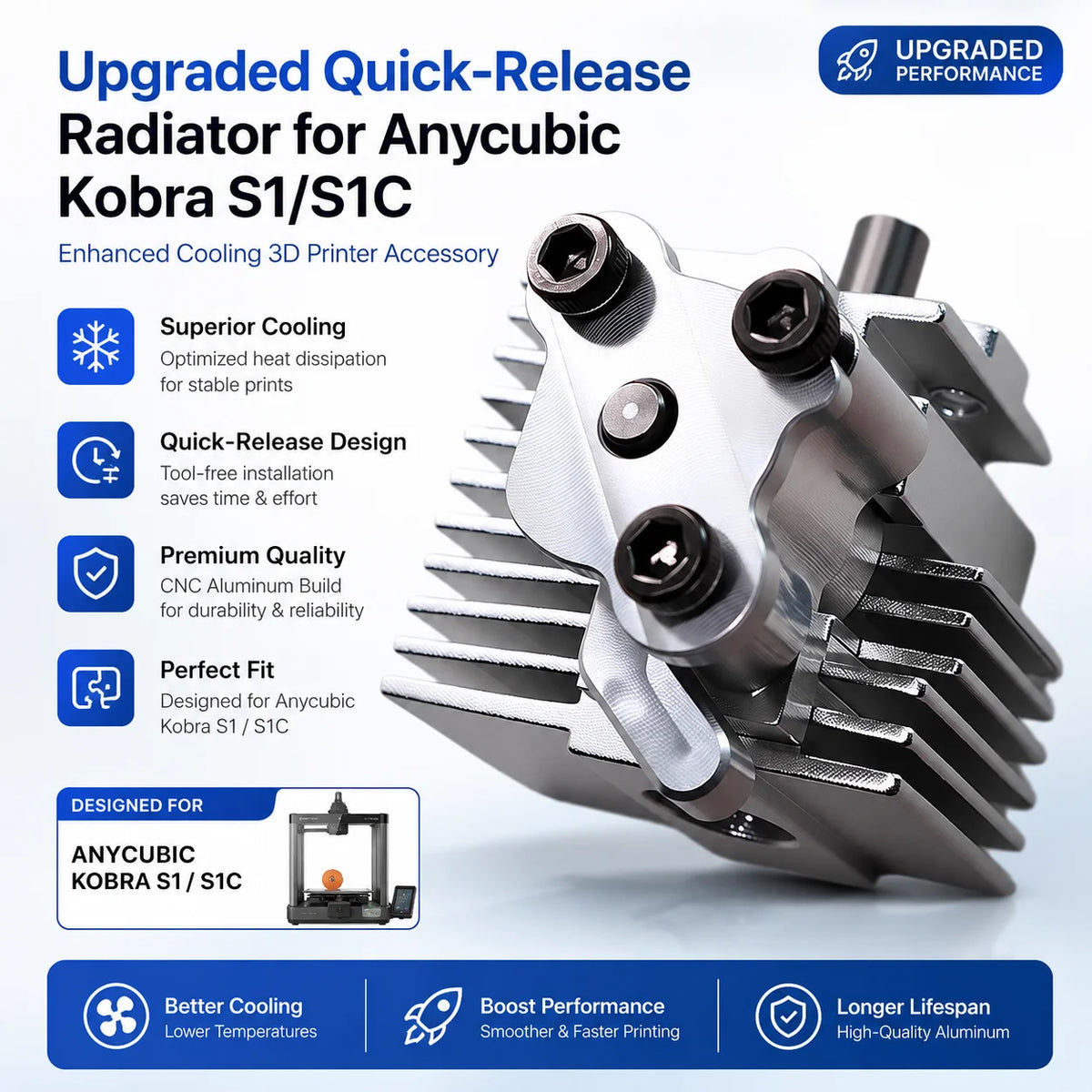 Quick Release Hotend Radiator Kit Anycubic Kobra S1/S1C/Combo, 0.2-0.8mm Interchangeable Hot End 3D Printer Extruder Parts
