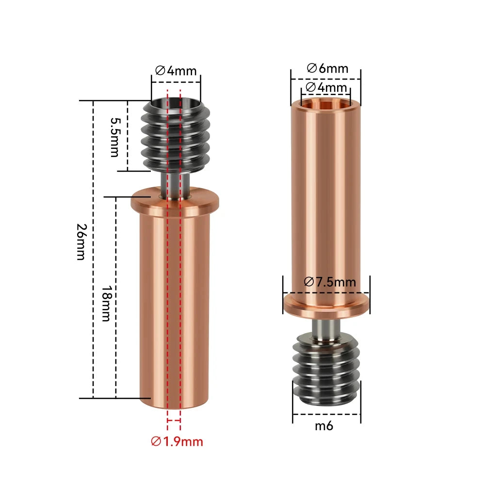 For Anycubic Kobra 2 Heatbreak Bimetal Neo Upgrades M6 Bimetal Heat Break Throat For Anycubic Kobra 2 Max Plus Hotend Throats