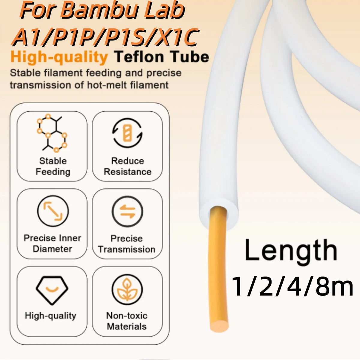 For Bambu Lab PTFE Tube for 1.75mm filament with Cutter for Extruder,2.5mm IDx4mm OD Length Tube for Bambu Lab A1/P1P/P1S/X1C