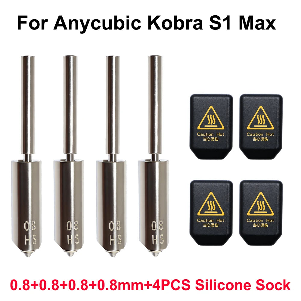 For Anycubic Kobra S1 Max Nozzle With Silicone Sock 0.25 0.4 0.6 0.8 Kobra S1 Max Combo Extruder Hot End 3d Printer Accessories