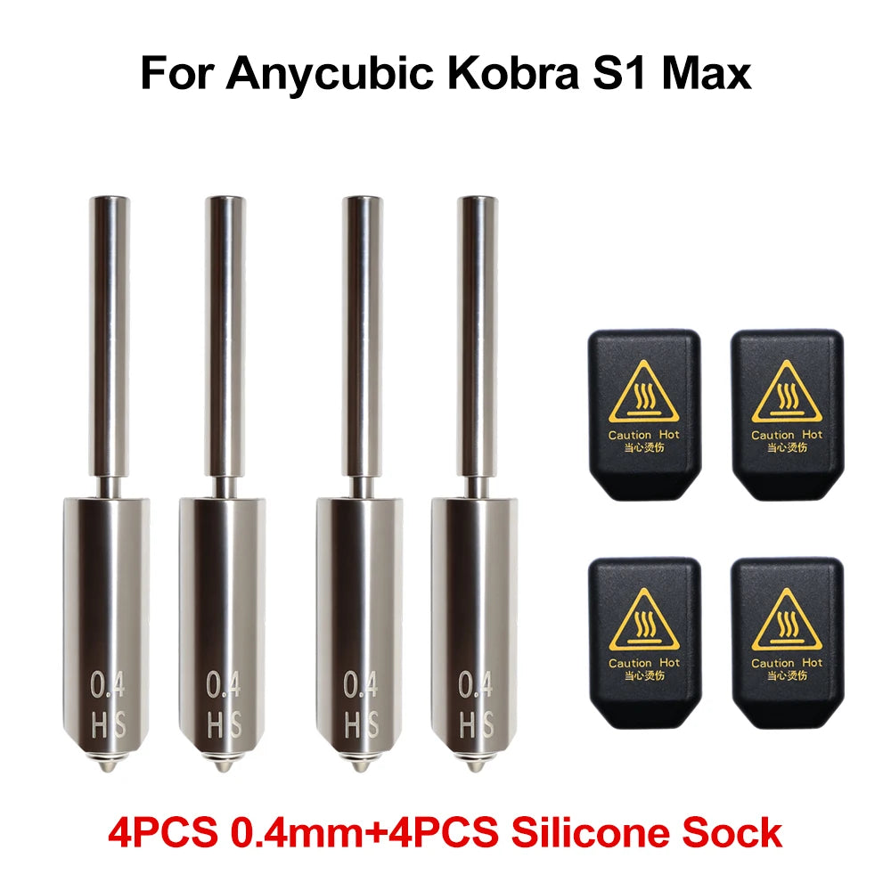 For Anycubic Kobra S1 Max Nozzle With Silicone Sock 0.25 0.4 0.6 0.8 Kobra S1 Max Combo Extruder Hot End 3d Printer Accessories