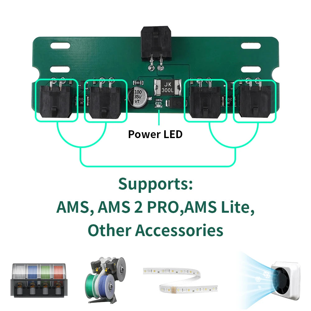 For Bambu Lab 4-Port Expansion Hub with Power Signal Protection for All Bambu Lab 3D Printers Accessory