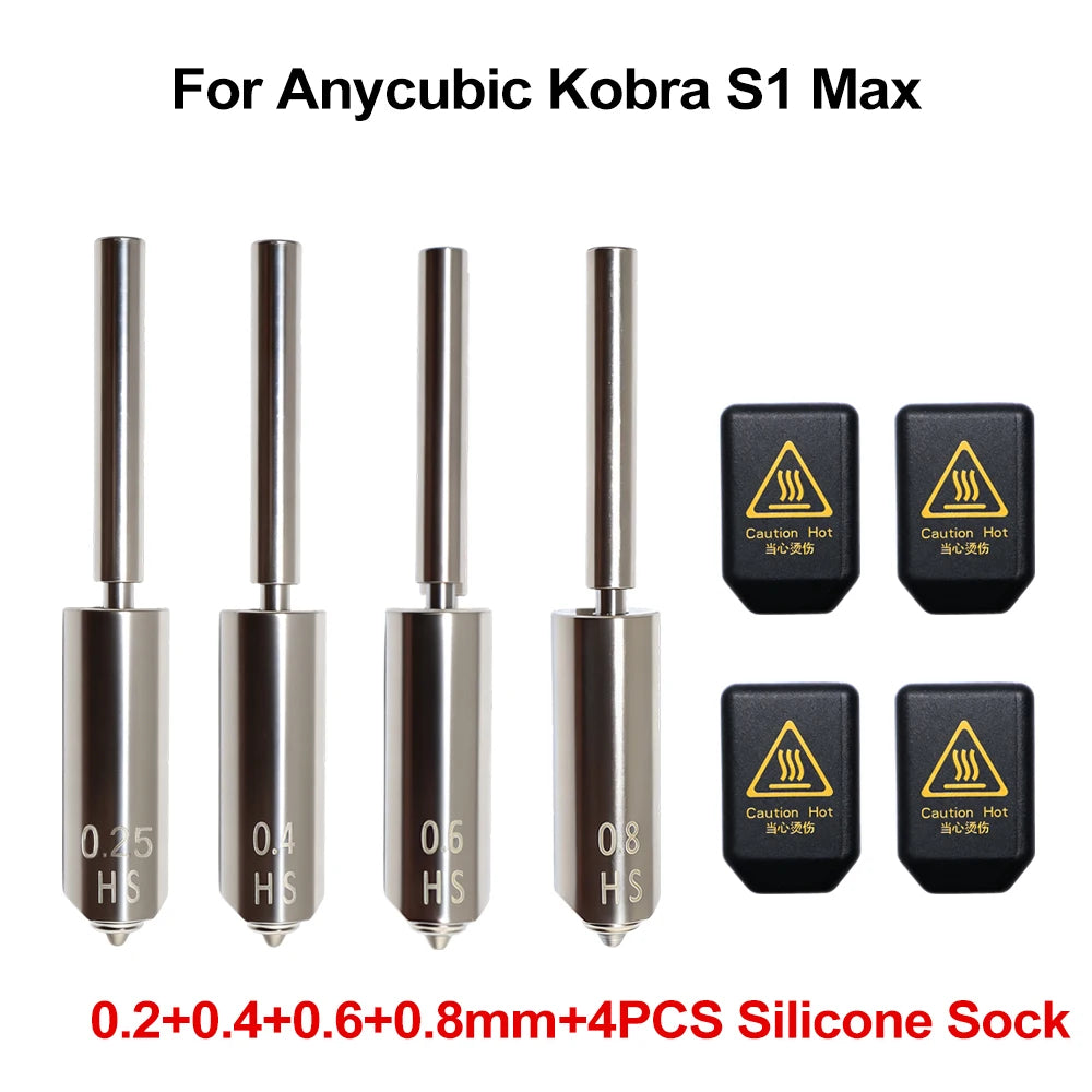 For Anycubic Kobra S1 Max Nozzle With Silicone Sock 0.25 0.4 0.6 0.8 Kobra S1 Max Combo Extruder Hot End 3d Printer Accessories