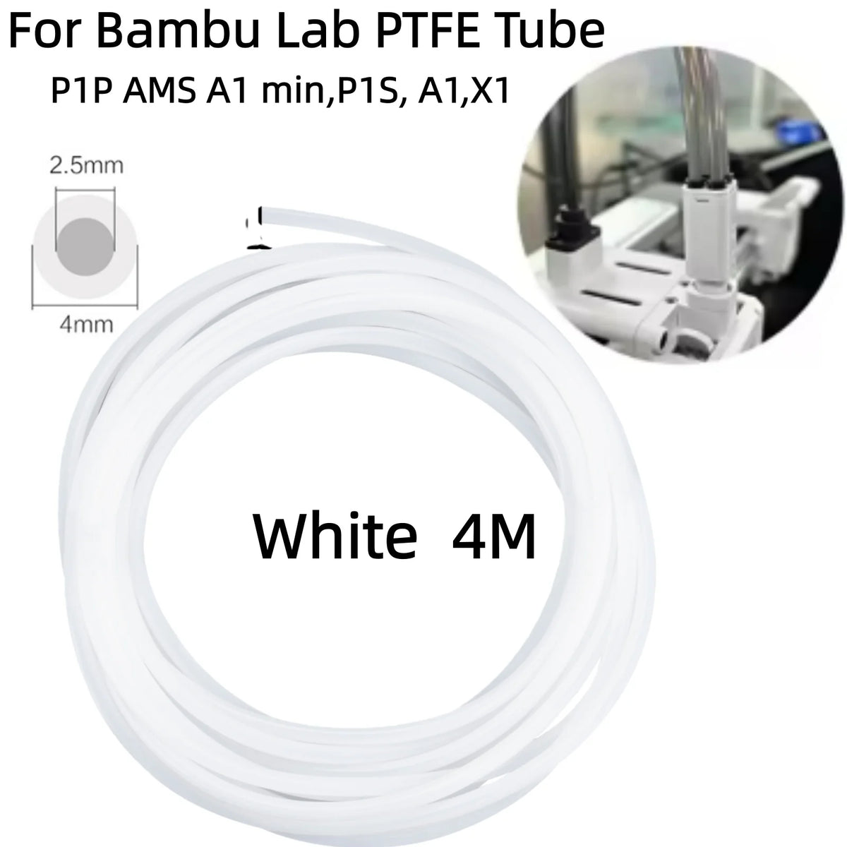 For Bambu Lab PTFE Tube for 1.75mm filament with Cutter for Extruder,2.5mm IDx4mm OD Length Tube for Bambu Lab A1/P1P/P1S/X1C