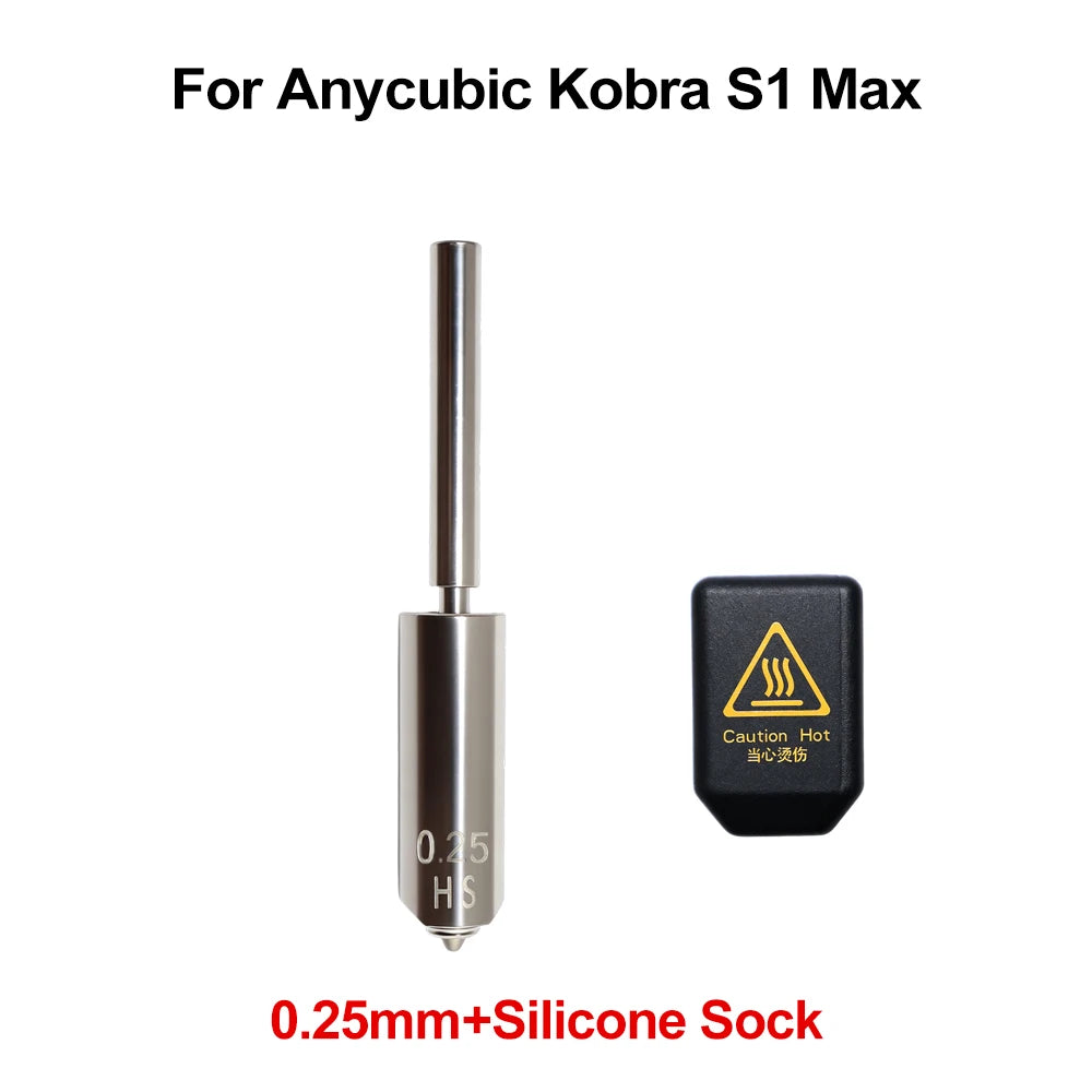 For Anycubic Kobra S1 Max Nozzle With Silicone Sock 0.25 0.4 0.6 0.8 Kobra S1 Max Combo Extruder Hot End 3d Printer Accessories