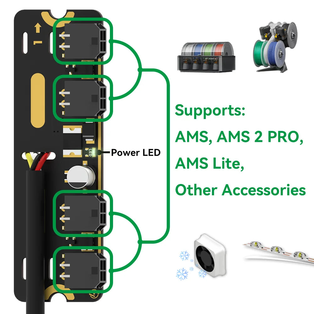 For Bambu Lab 4-Port Expansion Hub with Power Signal Protection for All Bambu Lab 3D Printers Accessory