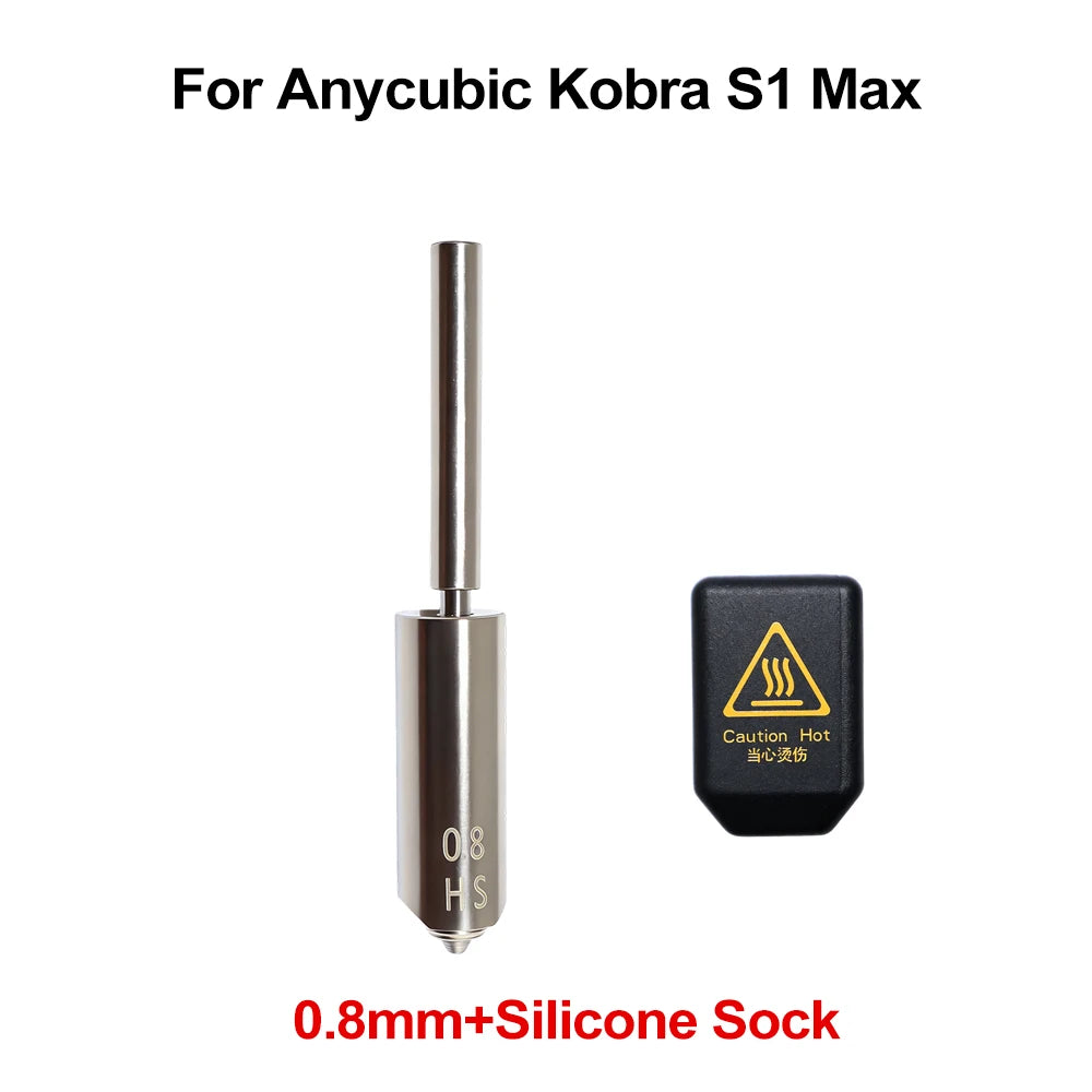 For Anycubic Kobra S1 Max Nozzle With Silicone Sock 0.25 0.4 0.6 0.8 Kobra S1 Max Combo Extruder Hot End 3d Printer Accessories